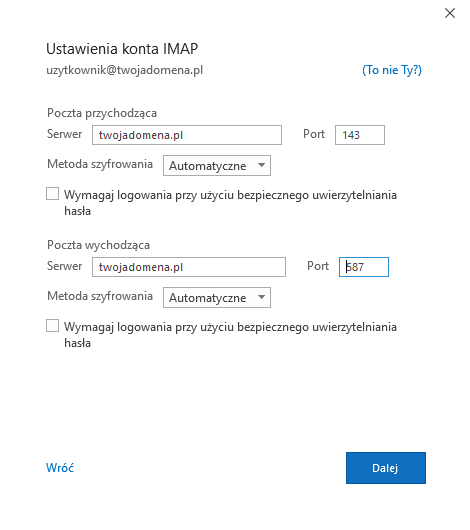 IMAP bez SSL